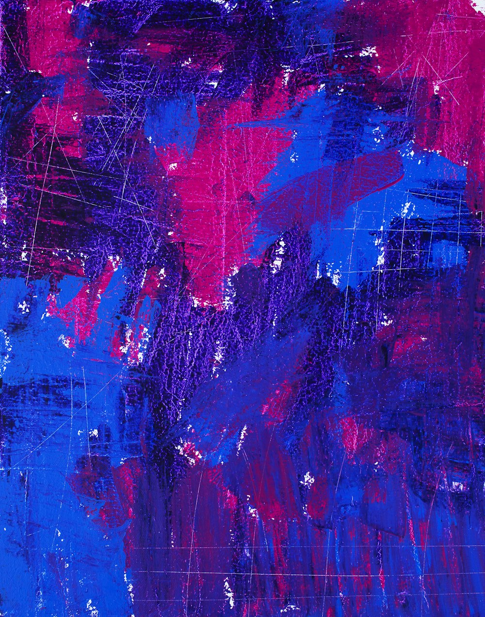 an abstract painting of blue and pink colors