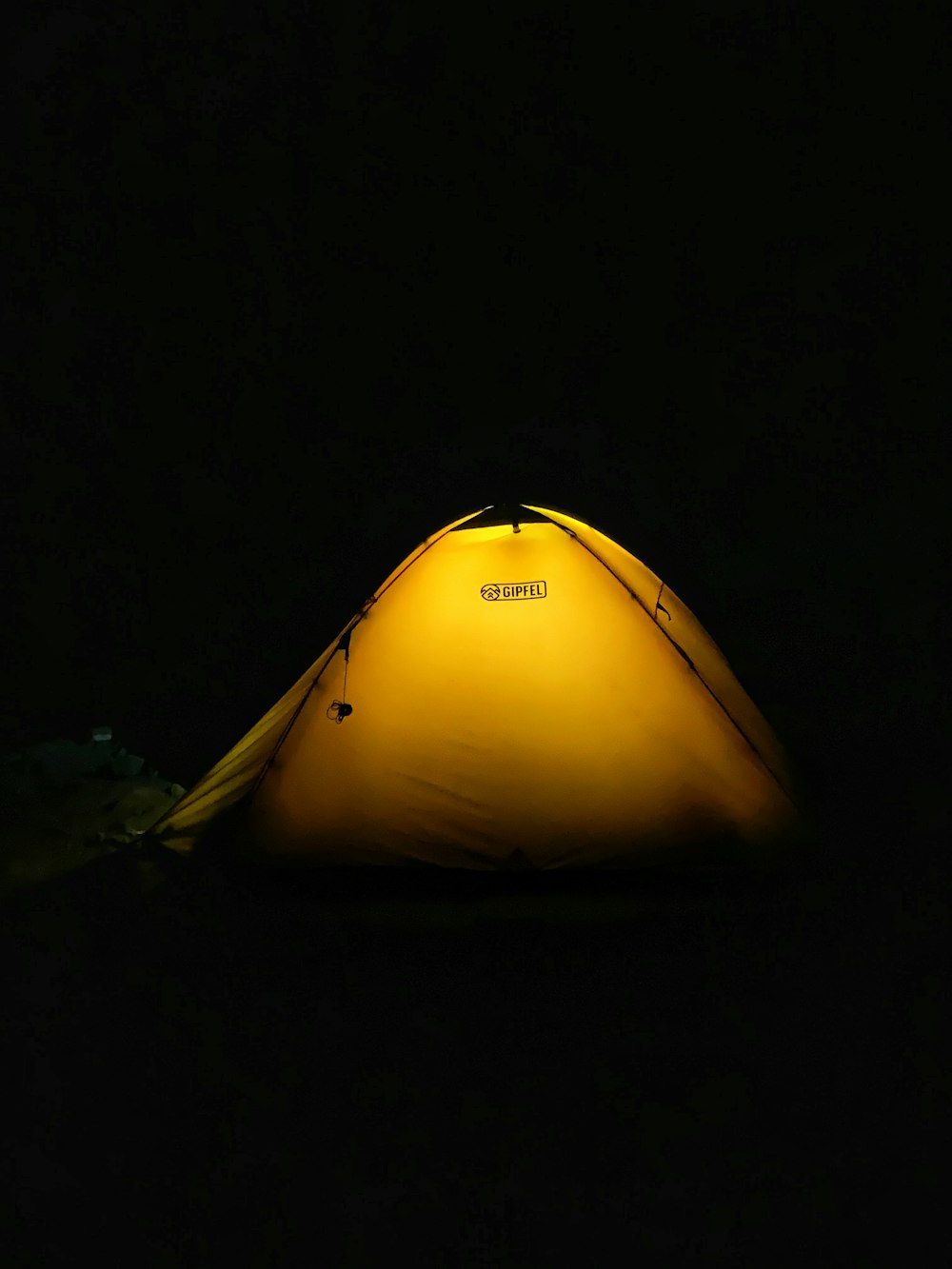 yellow tent with light