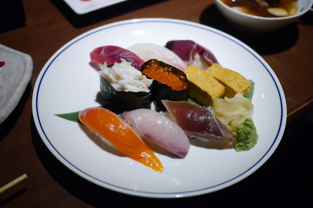 sushi on white ceramic plate