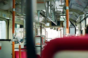 Interior view of a spacious, clean bus with plush seats and large windows.