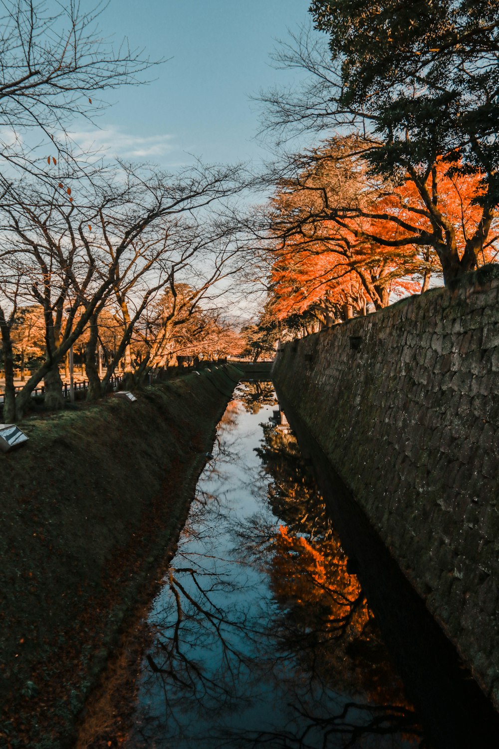 brick canal near trees during day