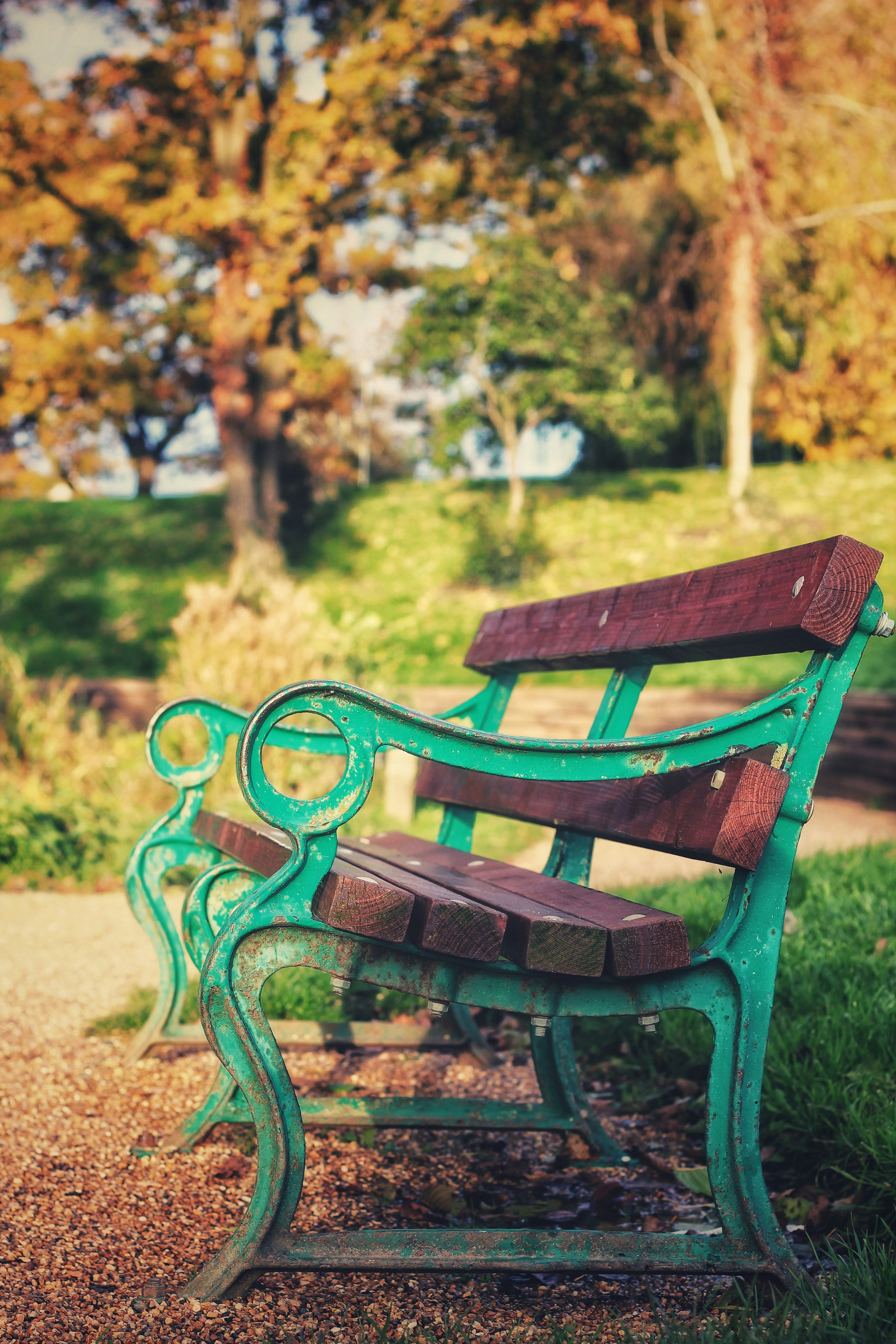 Brown Wooden And Green Metal Bench Photo Free Furniture Image On