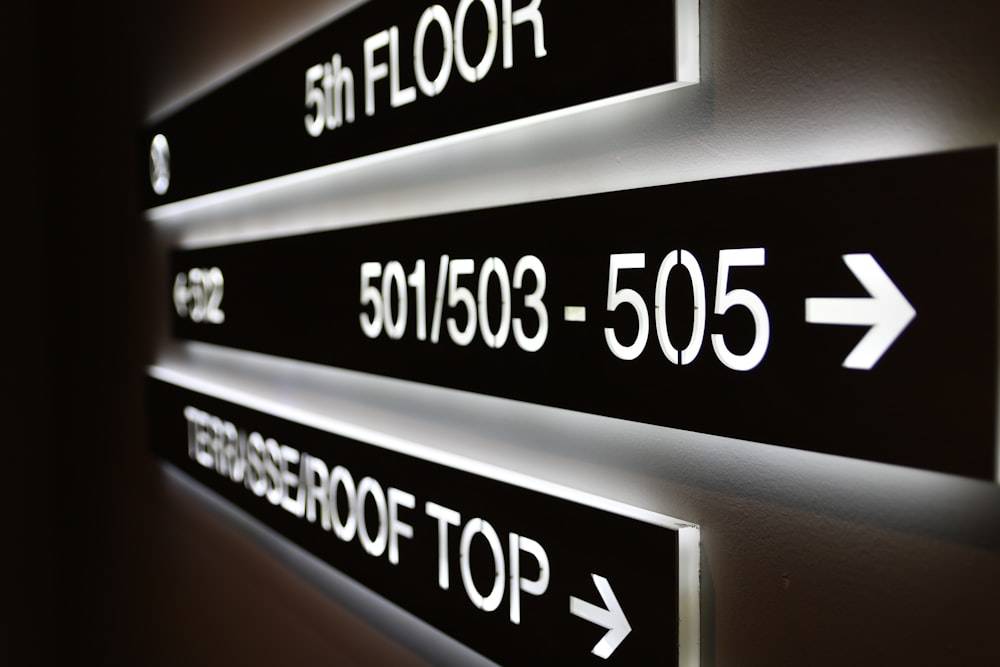 black and white lightened signages