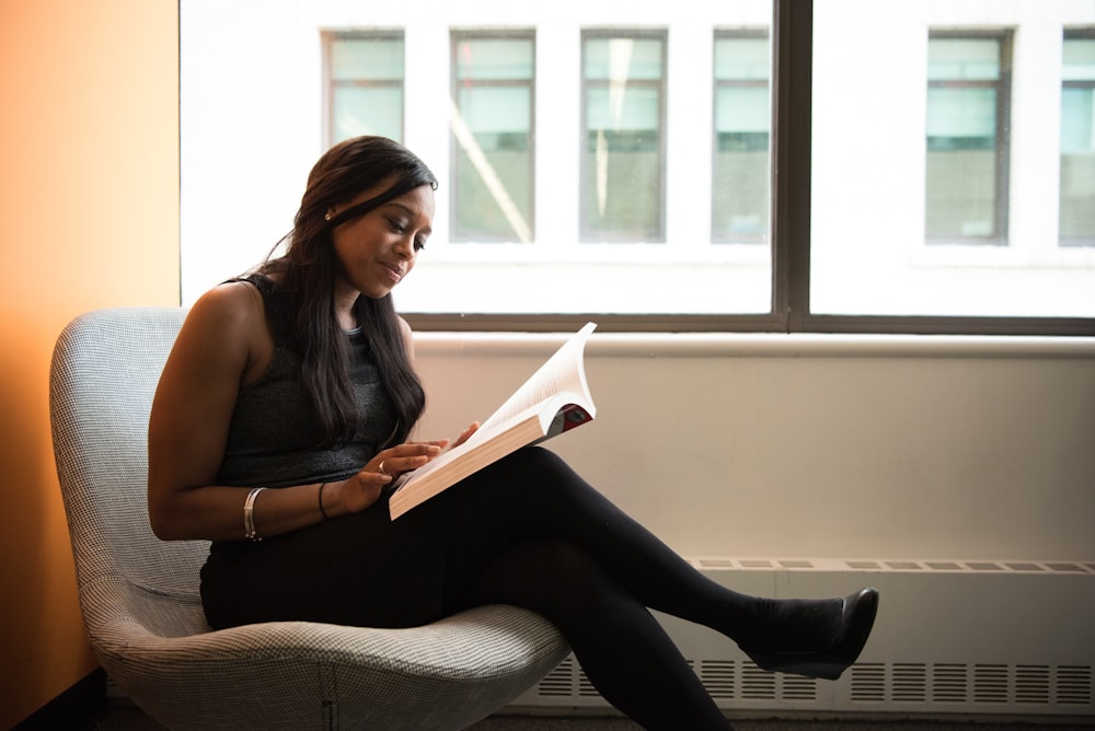 woman reading book