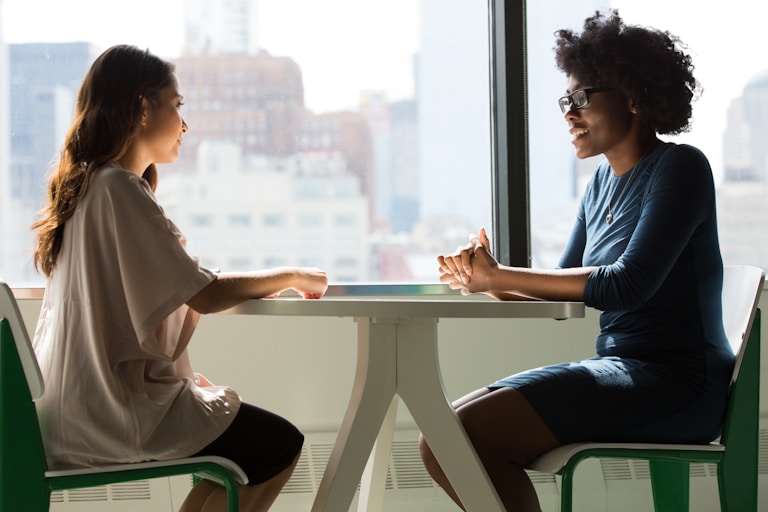 Two people during interview process