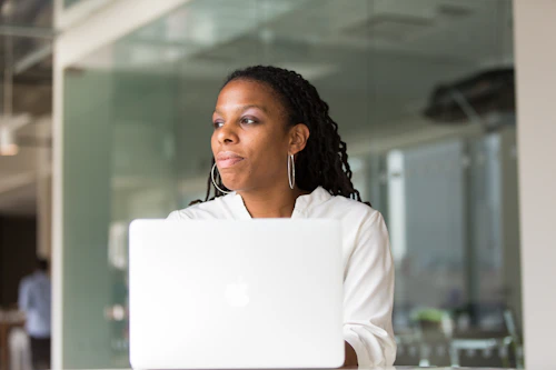 A nonprofit team member at the office
