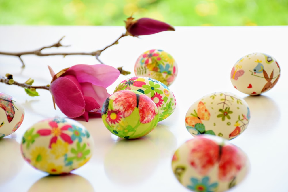 decorative floral eggs and pink rose