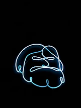 A sleek neon-lit contact form glowing against a dark background with the troll face mascot subtly visible.