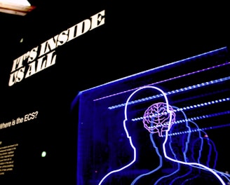 a neon display of a man's head and brain