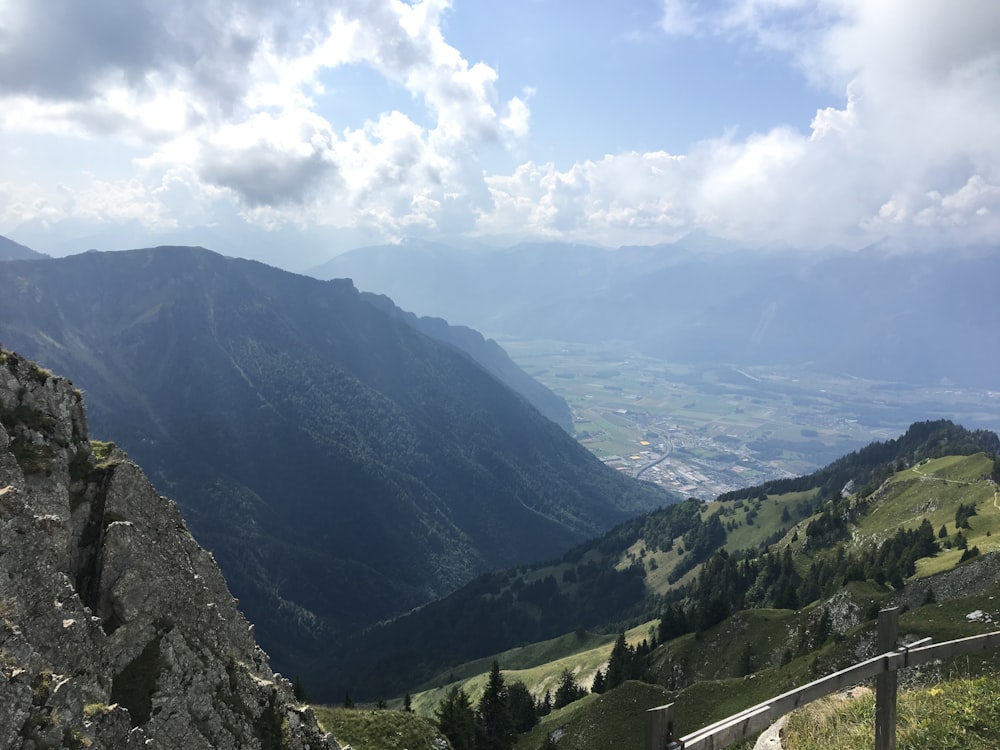 green mountains and gray clouds