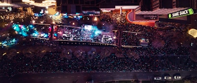 A panoramic view of a bustling gastronomic event with happy attendees.