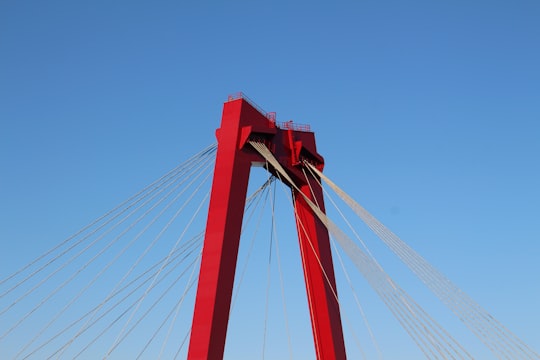red self-anchored suspension bridge in Willemsbrug Netherlands