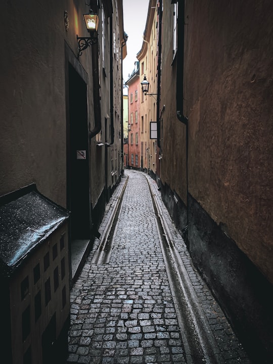 gray road in between concrete houses in Café Gråmunken Sweden