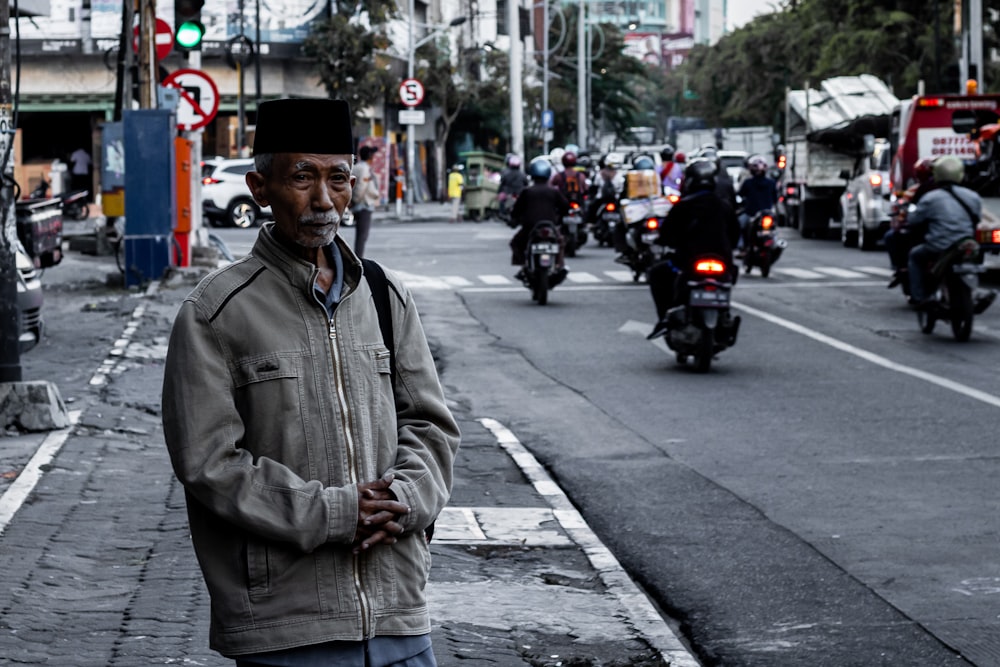 man in gray denim jacket