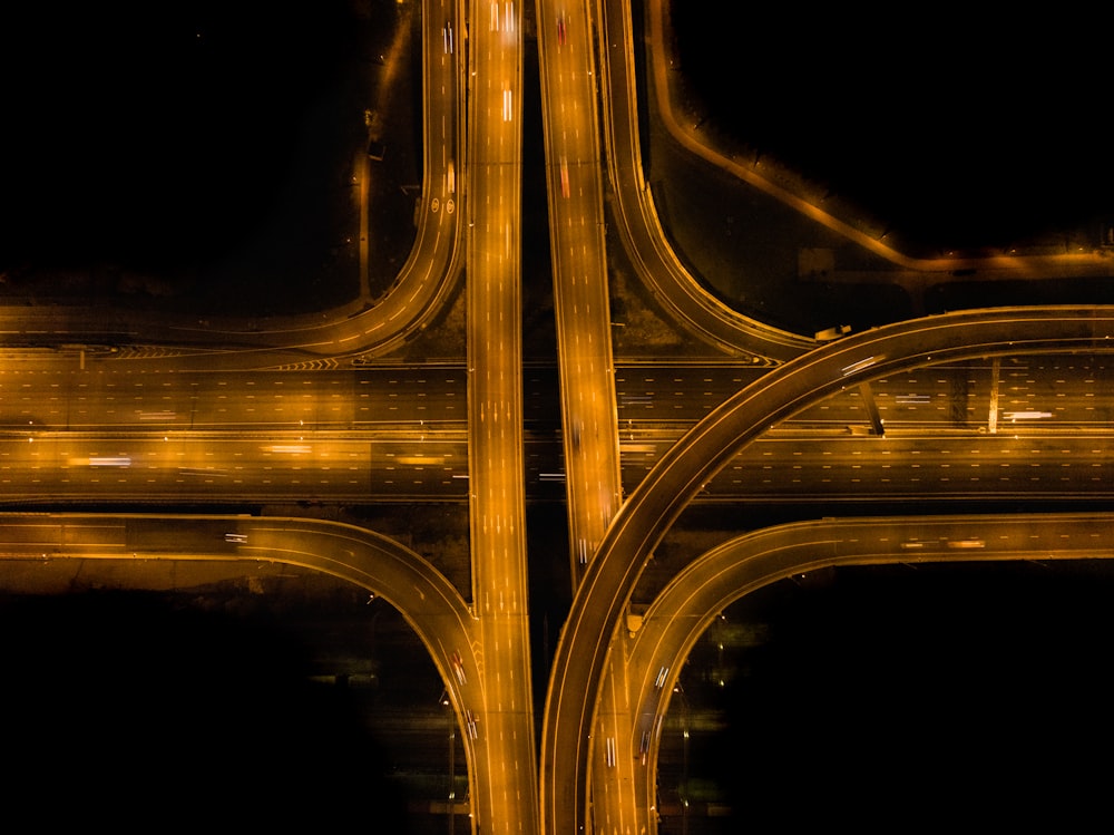 aerial photo of road at night