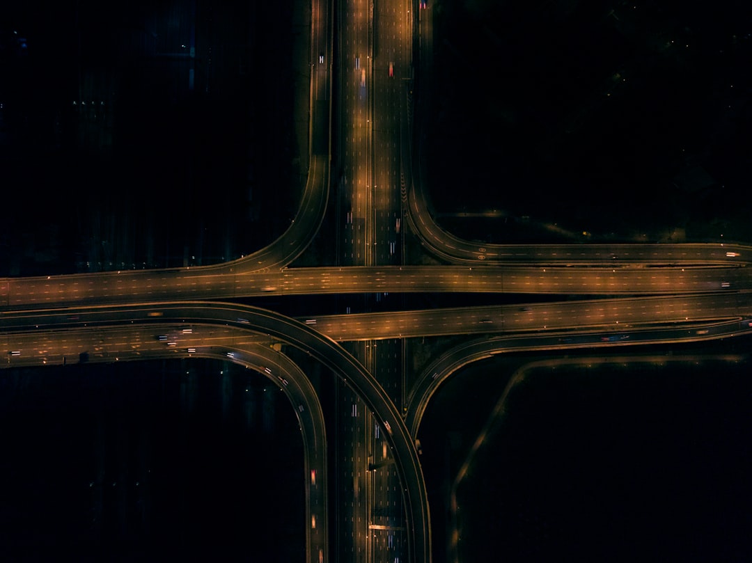 aerial photo of road at night