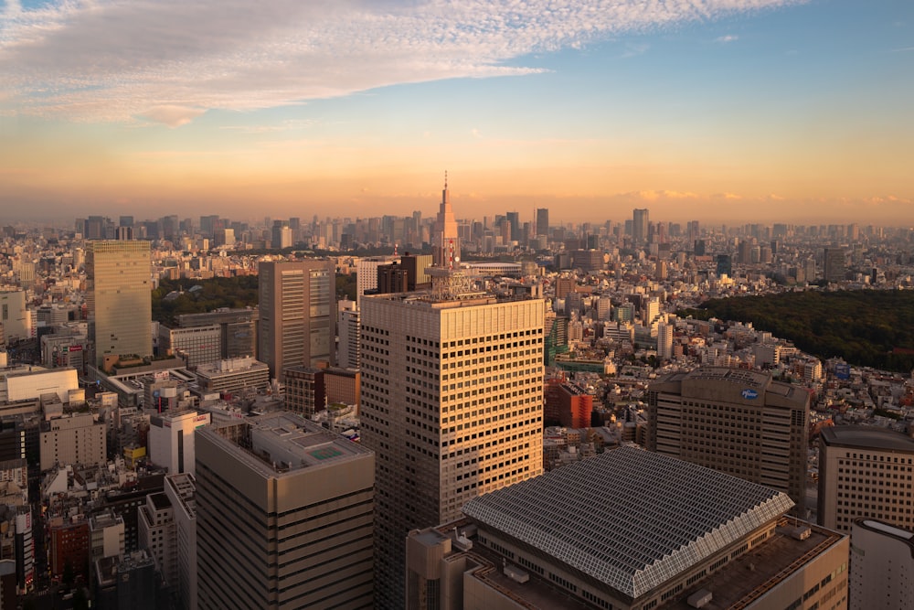 a view of a city from the top of a building