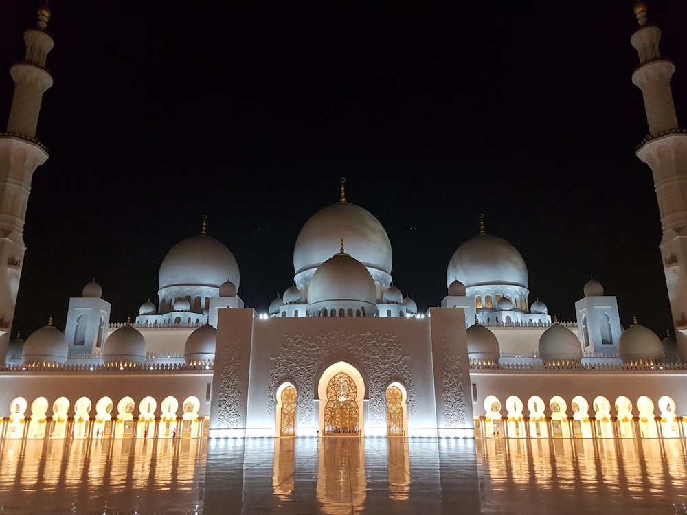 white mosque at night