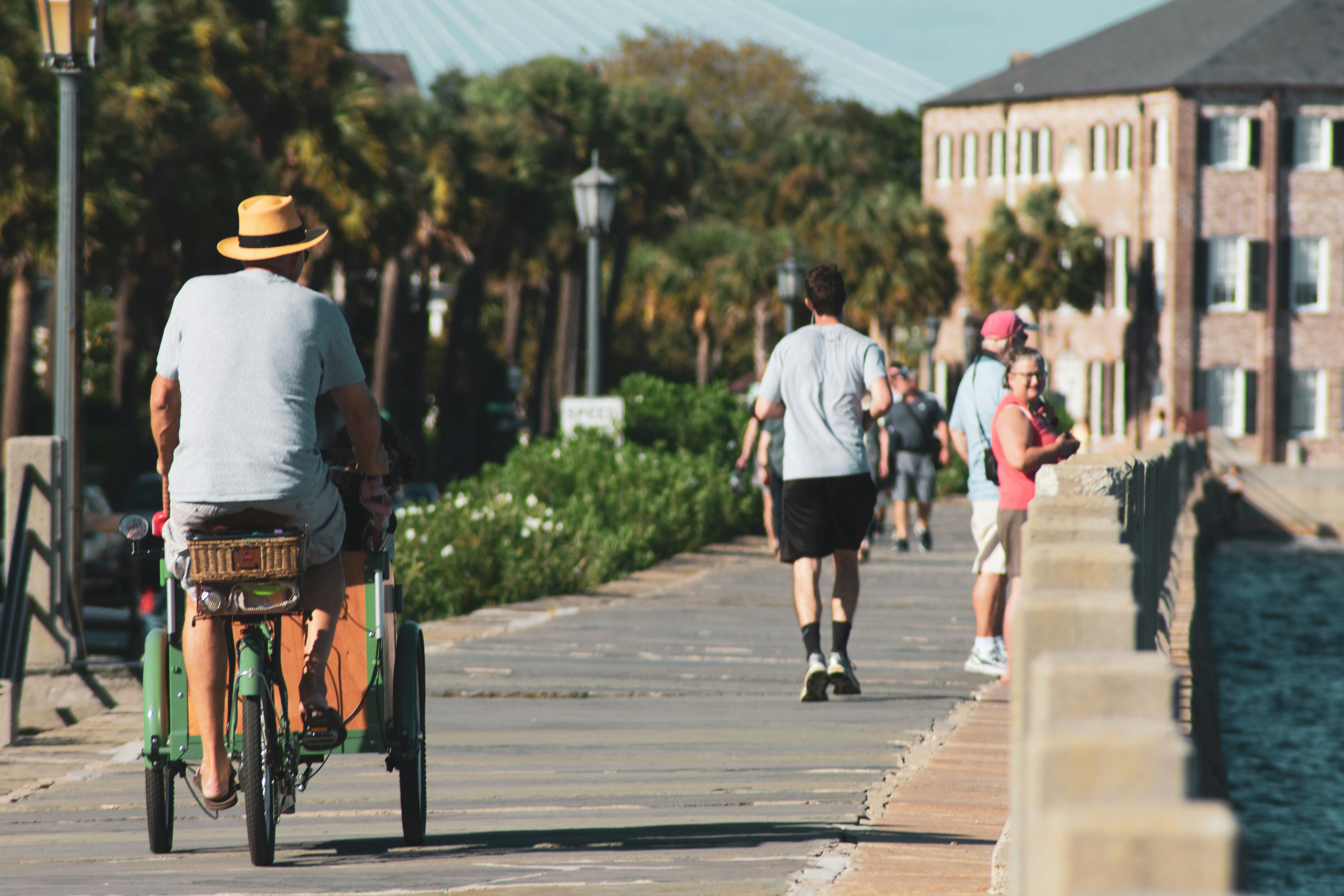 Man riding bicycle.