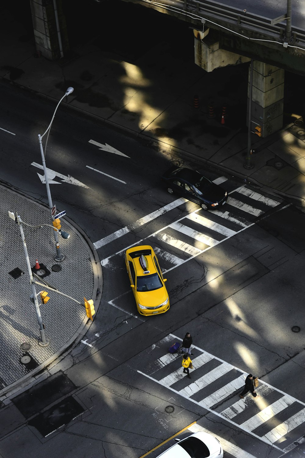 aerial photography of people crossing on pedestrian lane during daytime