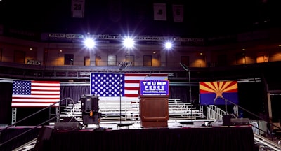 brown stanchion with trump poster president zoom background