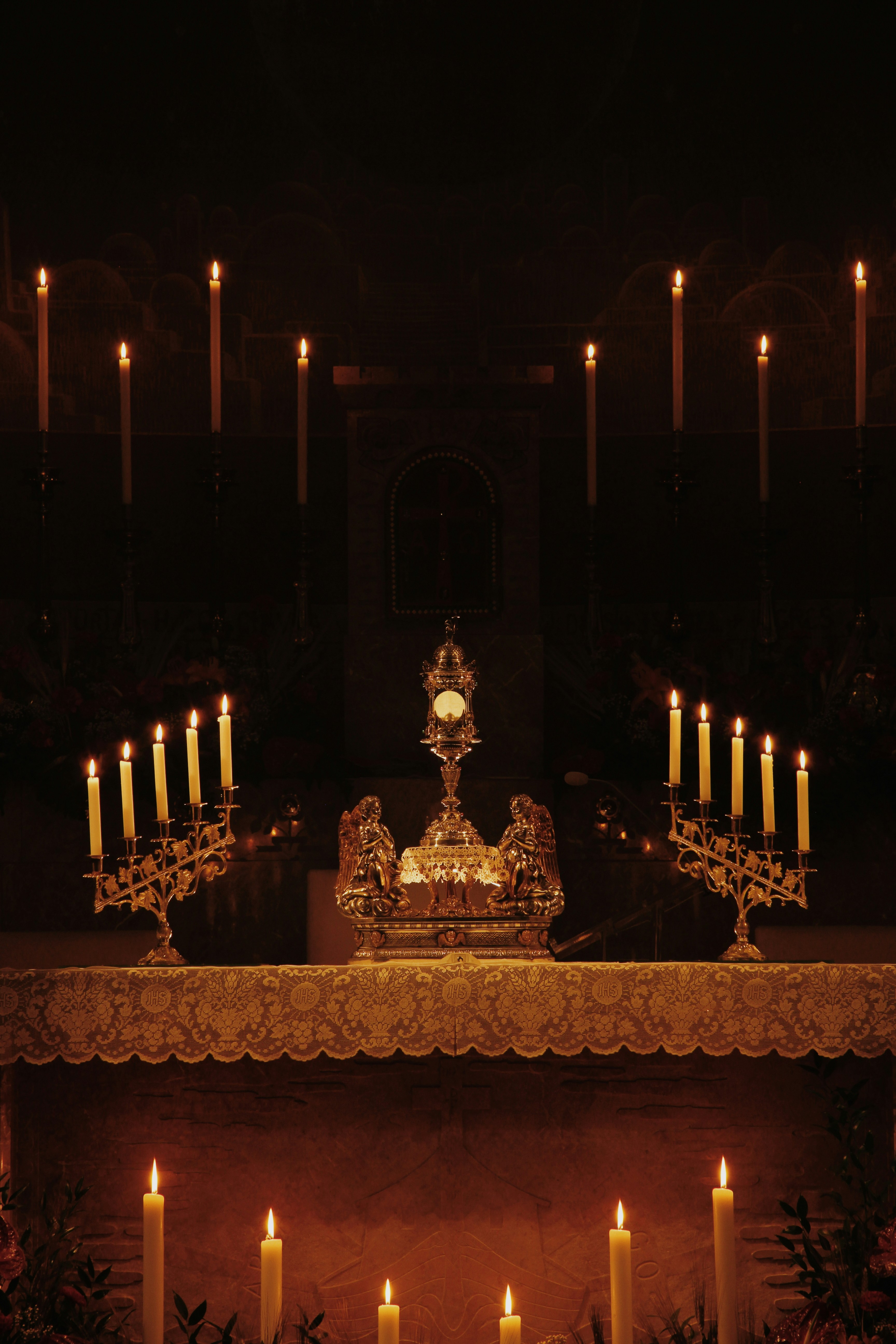 lighted candles inside building