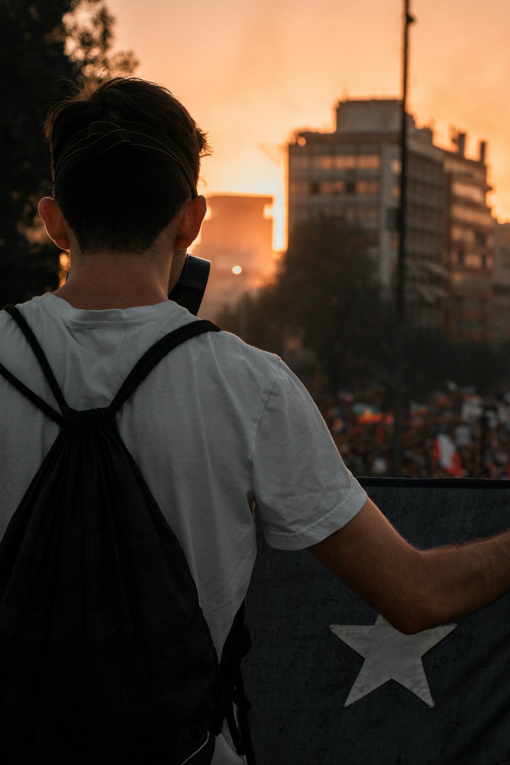 man wearing black bag