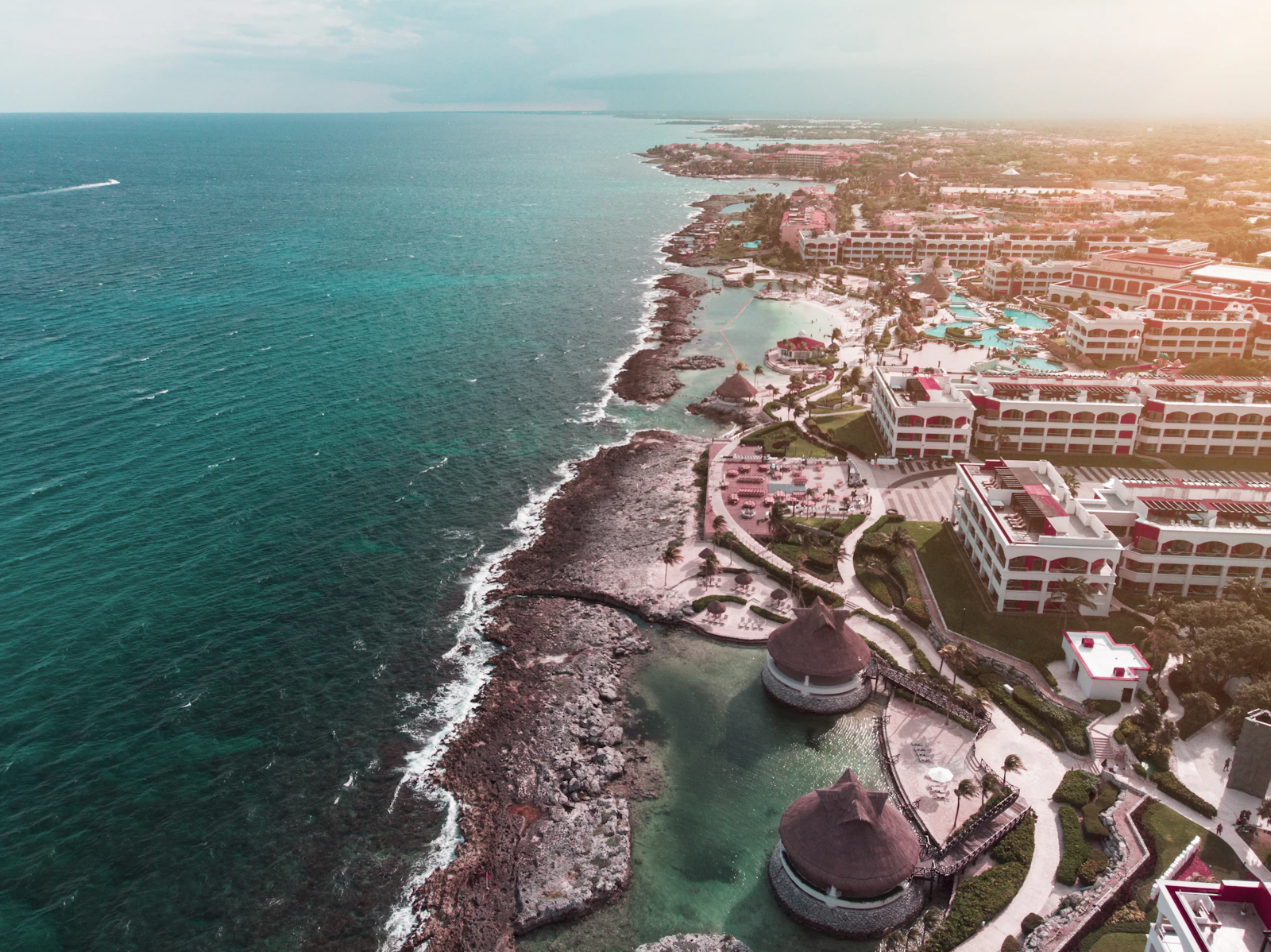Aerial photograph of hotels along the Riviera Maya coast. Illustrative photograph, not Park Hyatt Riviera Maya.
