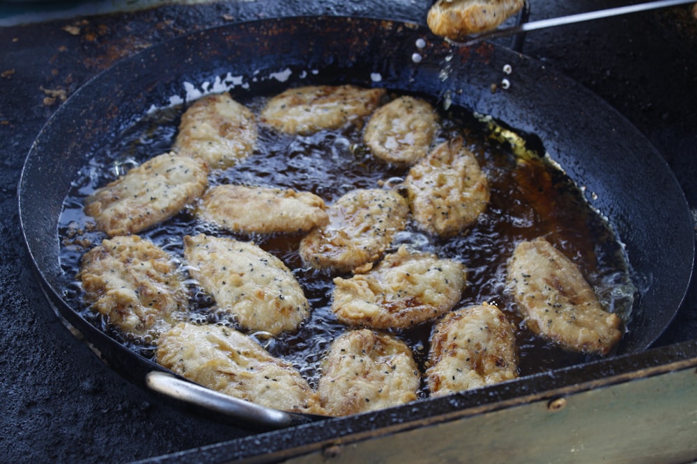 fried meat in wok