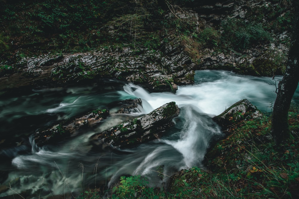 water flowing on rocks