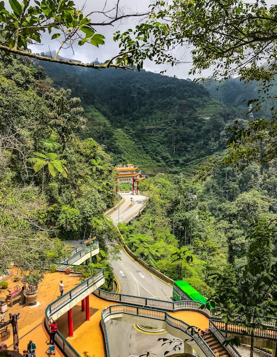 people near road viewing temple and mountain during daytime in Chin Swee Caves Temple Malaysia