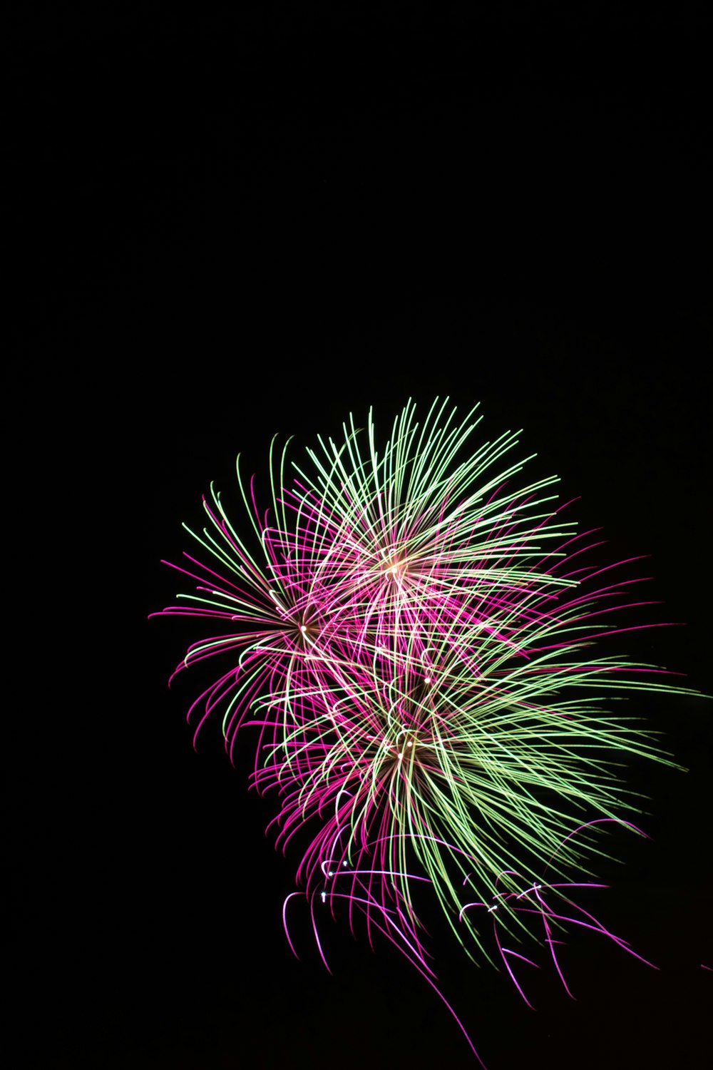 green and pink fireworks