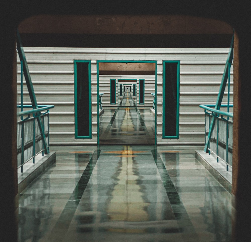 green and white hallway