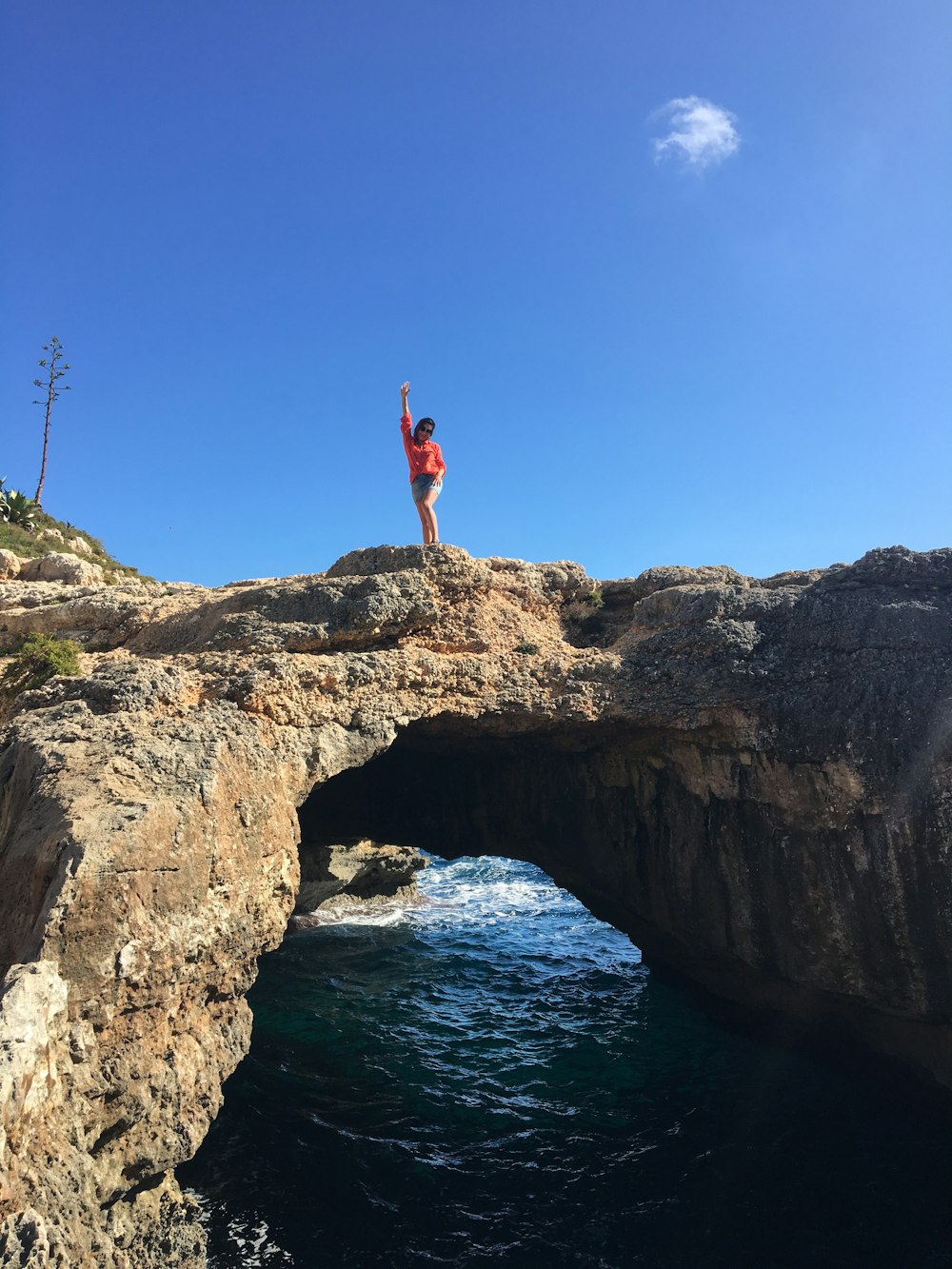 woman standing on cliff during daytime