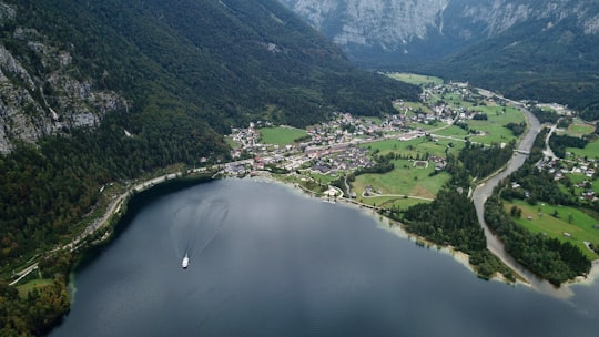 top view of boat in lake in Obertraun Austria