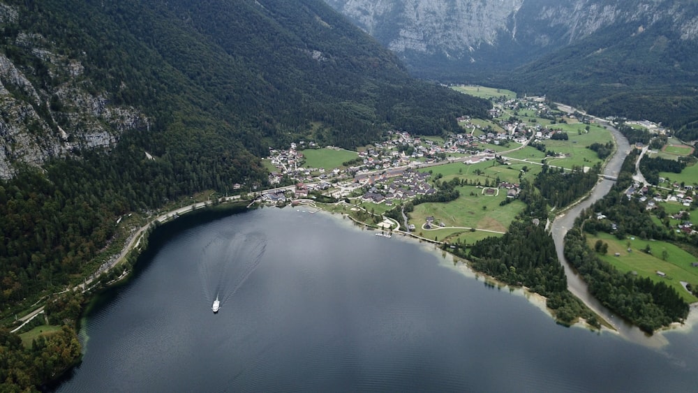 top view of boat in lake