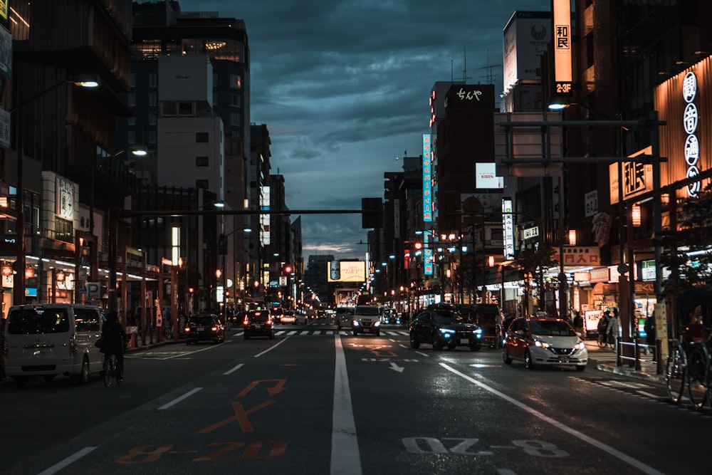 road parked beside curb at night