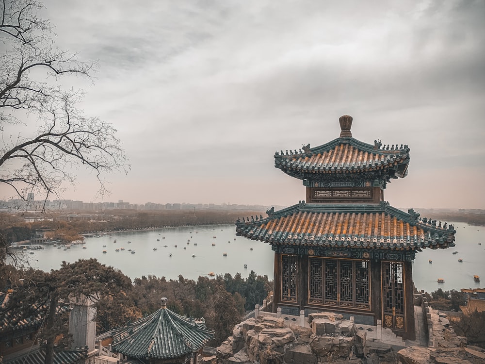 boats on body of water near Summer Palace under white and blue sky