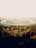 Aerial view of a large, circular building surrounded by trees. The structure has a sleek, modern design with a reflective surface and appears to be part of a sprawling corporate campus. Sunlight filters through the haze, creating a warm, golden hue over the scene.