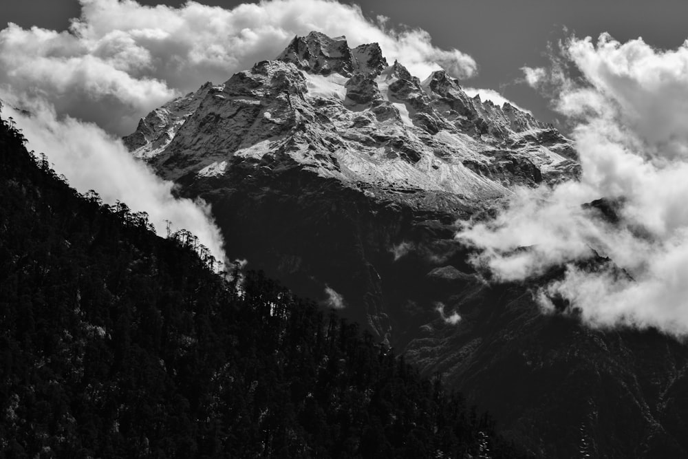 a black and white photo of a mountain