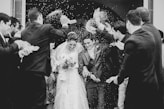 greyscale photography of newly wed
