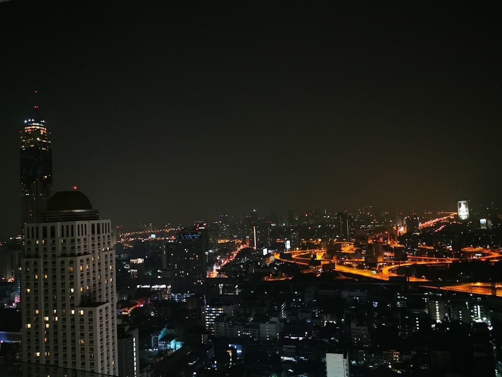 aerial view of buildings during nighttime