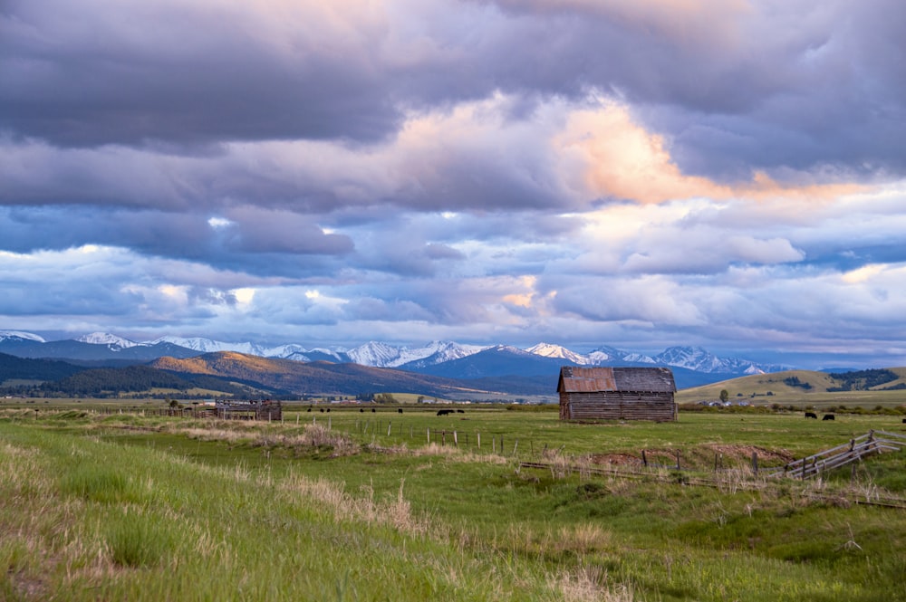 brown barn on grass field