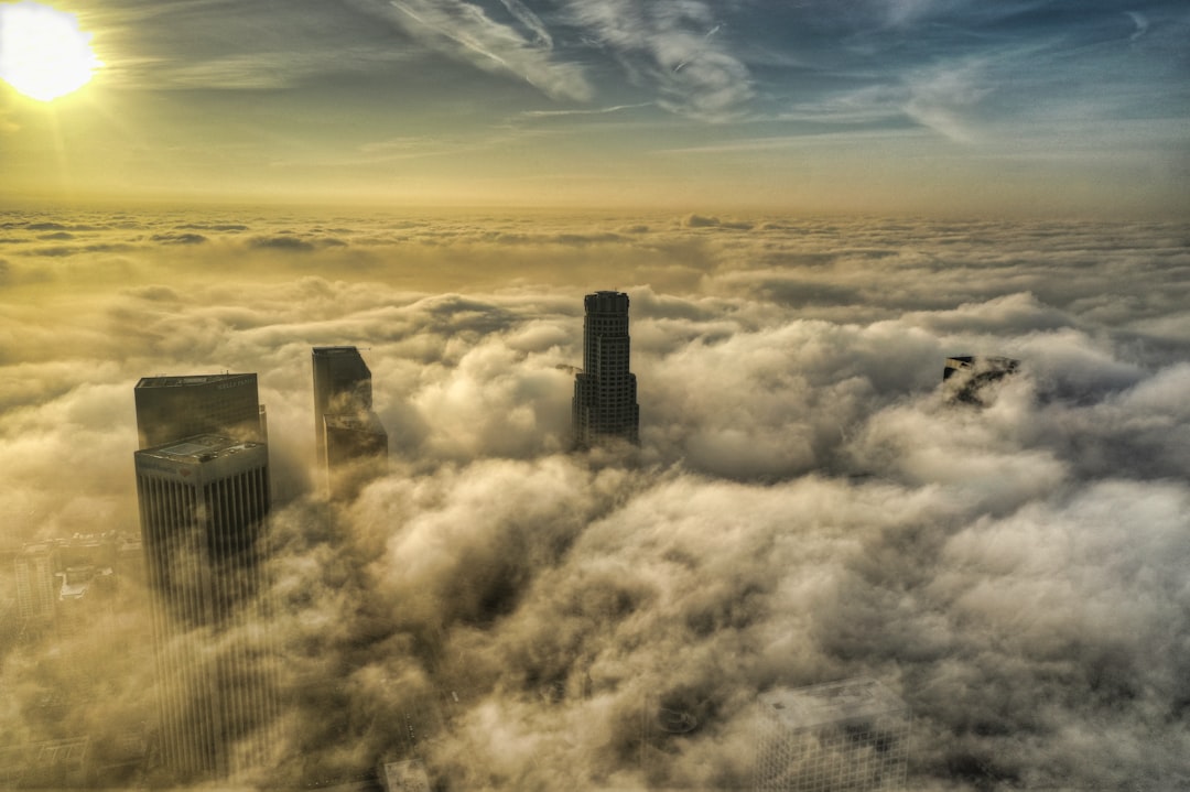 foggy buildings during daytime