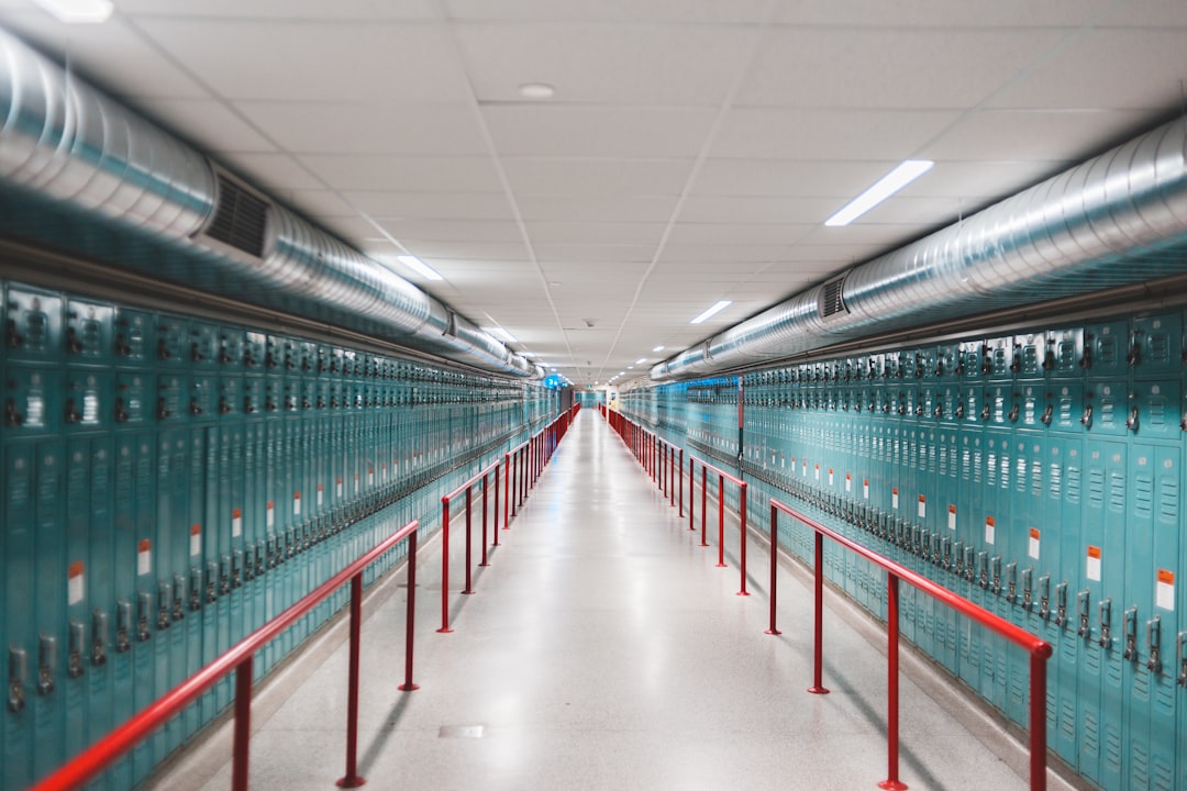 view topography of blue and gray lockers