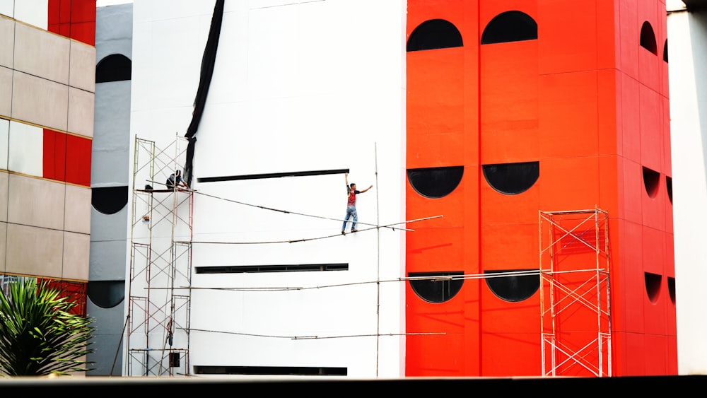 person standing on scaffolding