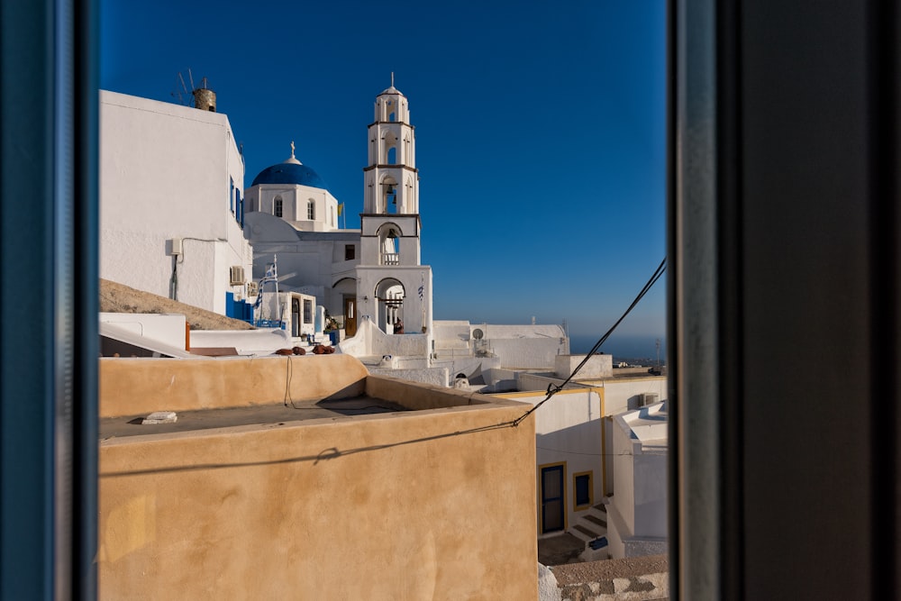 a view of a church from a window