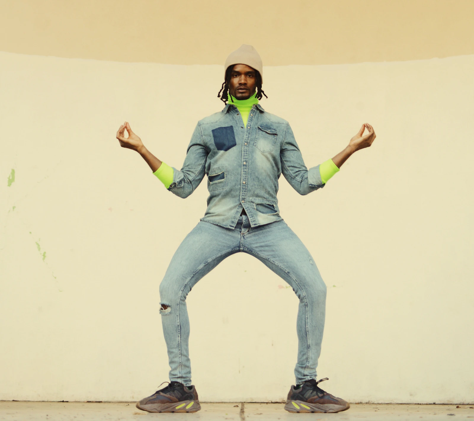 Person in a denim jacket
