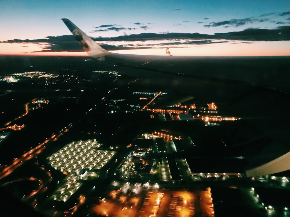 aerial photography of lighted city buildings