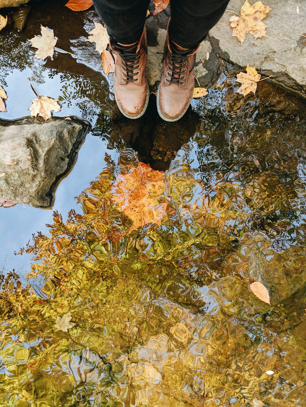 person wearing pair of brown boots